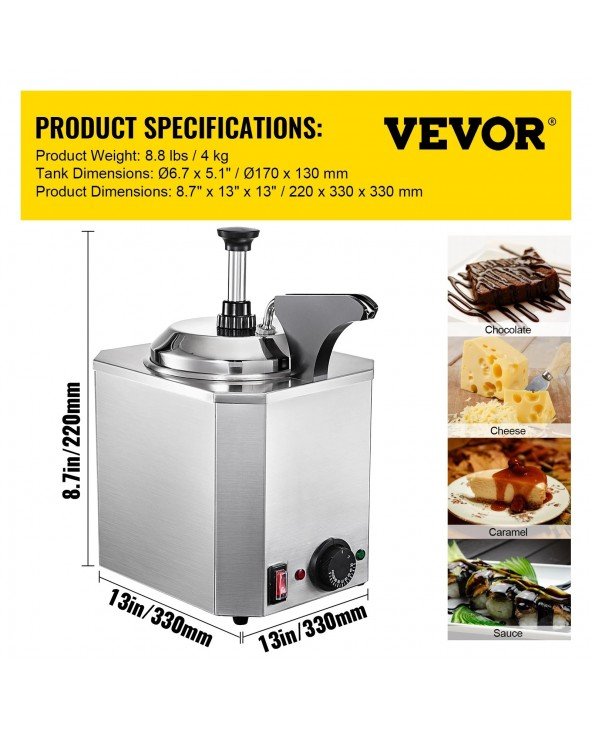Cheese Dispenser with Pump,2.6 Qt Capacity Cheese Warmer Cheese Dispenser with Pump,2.6 Qt Capacity Cheese Warmer