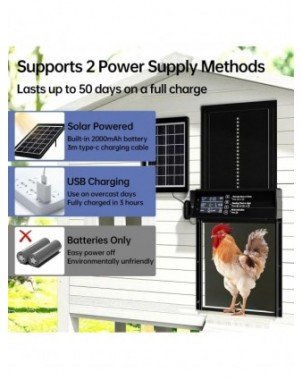 Solar Chicken Coop Door, Automatic Chicken Door Solar Powered &