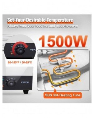 1 3 6-Pan Commercial Food Warmer Electric Steam Table 1200W