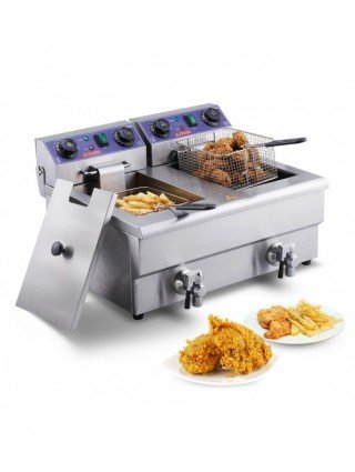 Electric Deep Fryer w/Dual Removable Tanks 24L 3000W Commercial