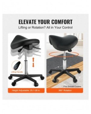 Ergonomic Saddle Stool with 5 Swivel Casters 360° Rotation