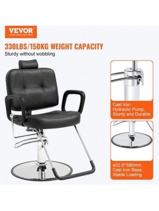Salon Chair Max Load Weight 330 lbs Black 360° Swivel Hair
