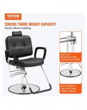Salon Chair Max Load Weight 330 lbs Black 360° Swivel Hair