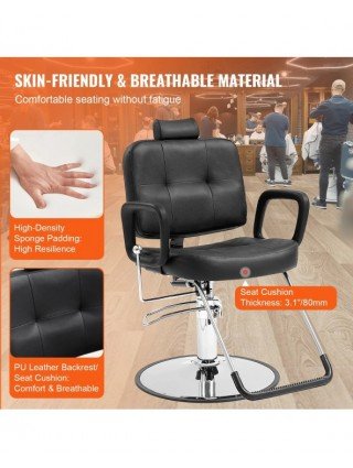 Salon Chair Max Load Weight 330 lbs Black 360° Swivel Hair