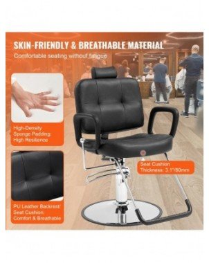 Salon Chair Max Load Weight 330 lbs Black 360° Swivel Hair
