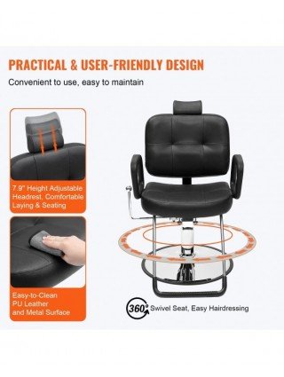 Salon Chair Max Load Weight 330 lbs Black 360° Swivel Hair