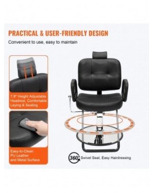 Salon Chair Max Load Weight 330 lbs Black 360° Swivel Hair