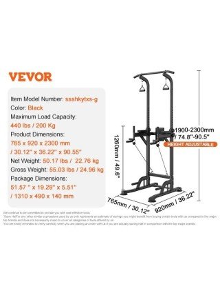 440LBS Power Tower Dip Station 10-Level Height Adjustable Pull