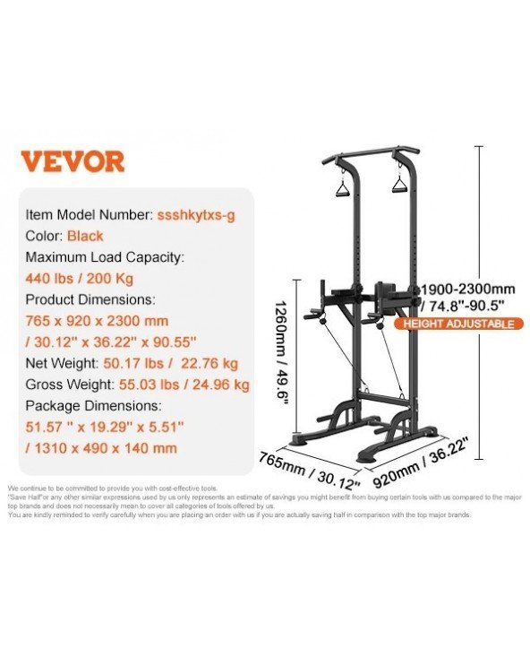 440LBS Power Tower Dip Station 10-Level Height Adjustable Pull 440LBS Power Tower Dip Station 10-Level Height Adjustable Pull