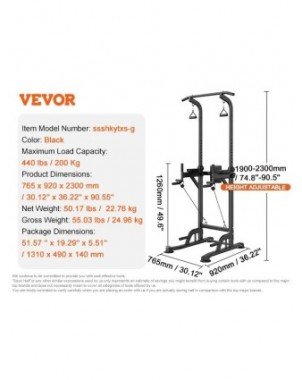 440LBS Power Tower Dip Station 10-Level Height Adjustable Pull
