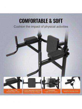 440LBS Power Tower Dip Station 10-Level Height Adjustable Pull