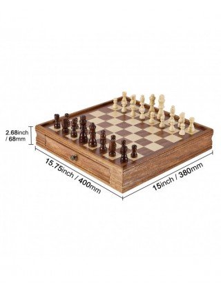 Solid Wood Chess Set 2-IN-1 Chess Checkers Game Set Chess Board