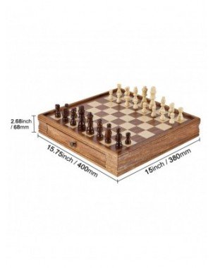 Solid Wood Chess Set 2-IN-1 Chess Checkers Game Set Chess Board