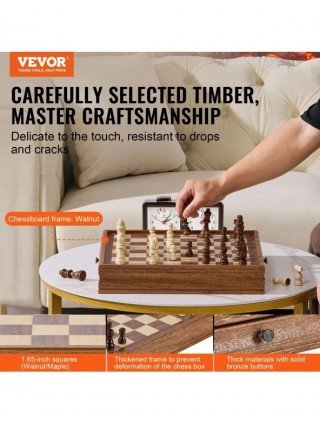 Solid Wood Chess Set 2-IN-1 Chess Checkers Game Set Chess Board