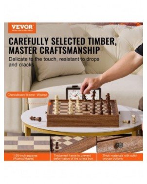 Solid Wood Chess Set 2-IN-1 Chess Checkers Game Set Chess Board