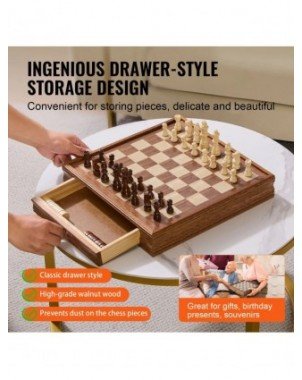 Solid Wood Chess Set 2-IN-1 Chess Checkers Game Set Chess Board