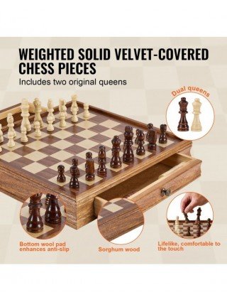 Solid Wood Chess Set 2-IN-1 Chess Checkers Game Set Chess Board