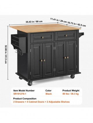 43" Kitchen Island Cart Wood Top Mobile Carts with Storage