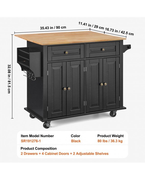 43" Kitchen Island Cart Wood Top Mobile Carts with Storage 43" Kitchen Island Cart Wood Top Mobile Carts with Storage