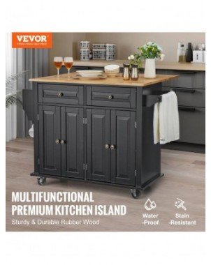 43" Kitchen Island Cart Wood Top Mobile Carts with Storage