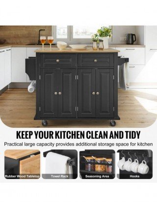 43" Kitchen Island Cart Wood Top Mobile Carts with Storage