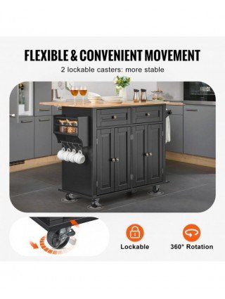 43" Kitchen Island Cart Wood Top Mobile Carts with Storage