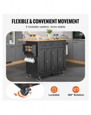43" Kitchen Island Cart Wood Top Mobile Carts with Storage