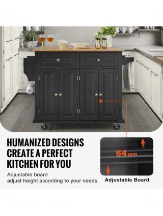 43" Kitchen Island Cart Wood Top Mobile Carts with Storage
