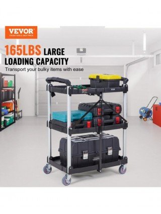 3 Tier Folding Rolling Utility Cart Storage Shelf Movable Gap