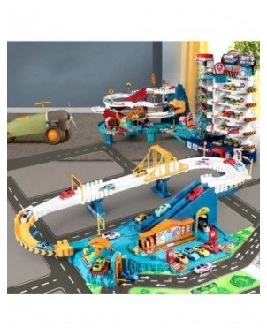 Electric Rail Car Dinosaur Building Parking Lot Adventure