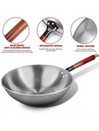 Fypo Cast Iron Wok Non-stick Wok Pan Chinese Iron Wok for