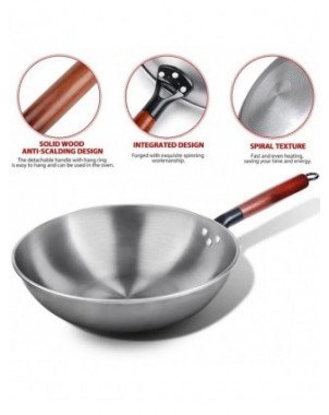 Fypo Cast Iron Wok Non-stick Wok Pan Chinese Iron Wok for