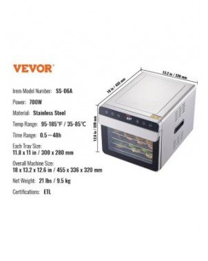 Food Dehydrator Machine, 700W Electric Food Dehydrator W/
