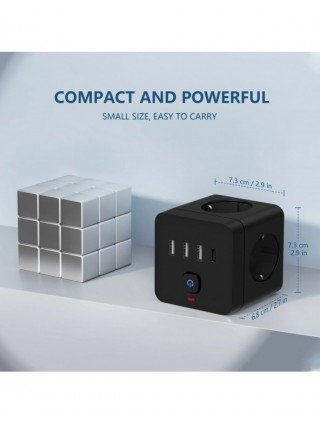 7-in-1 EU Power Strip, Power Strip Surge Protector 3 AC Outlets