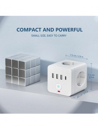 7-in-1 EU Power Strip, Power Strip Surge Protector 3 AC Outlets