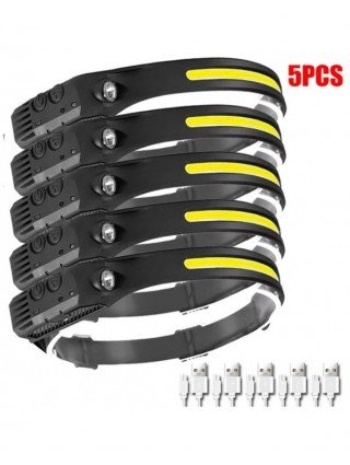 1~5Pack Headlamp USB Rechargeable LED Sensor Flashlight XPE+COB