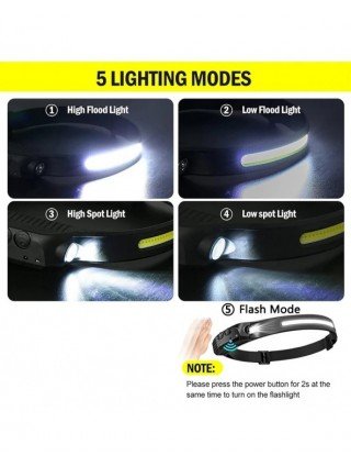 1~5Pack Headlamp USB Rechargeable LED Sensor Flashlight XPE+COB