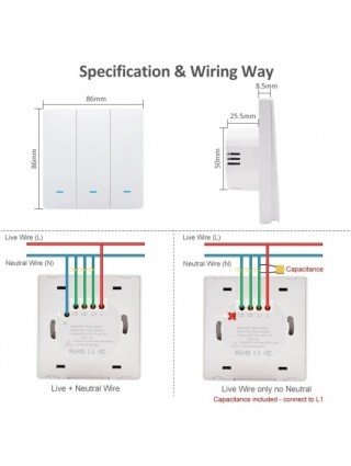 Tuya Smart Life WiFi 433mhz Wireless Push Button Wall Switch