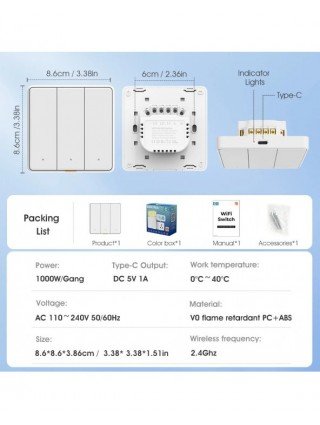 Tuya Smart Switch EU Wall Light Button Switch 110-250v WIFI