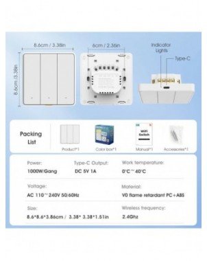 Tuya Smart Switch EU Wall Light Button Switch 110-250v WIFI