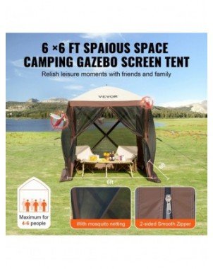 VEVOR Pop-Up Gazebo Tent Summer Screen Tent 6x6FT 4 Sided