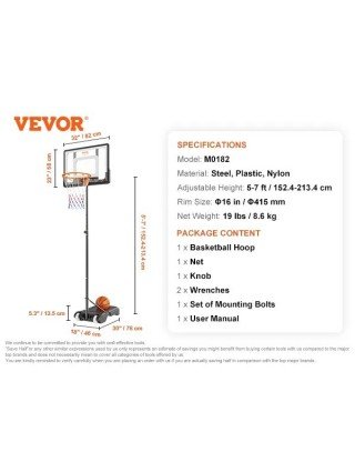 Basketball Hoop 4-10 ft Adjustable Height Backboard System
