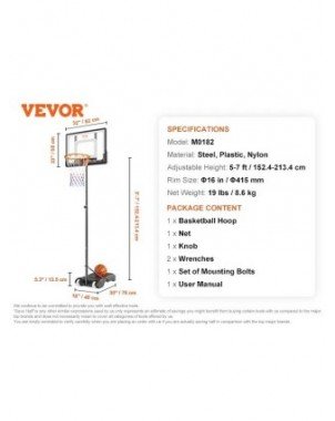 Basketball Hoop 4-10 ft Adjustable Height Backboard System