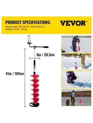 Ice Drill Auger, 8'' Diameter Nylon Ice Auger, 41'' Length Ice