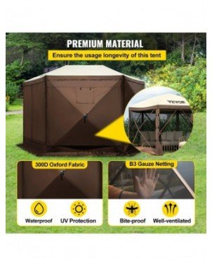 Gazebo Screen Tent 6 Sided Pop-up Camping Canopy Shelter